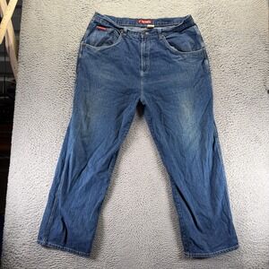 VTG Reverb Fundamental Jeans Men 42x31 Blue Cotton Denim Straight Workwear Baggy